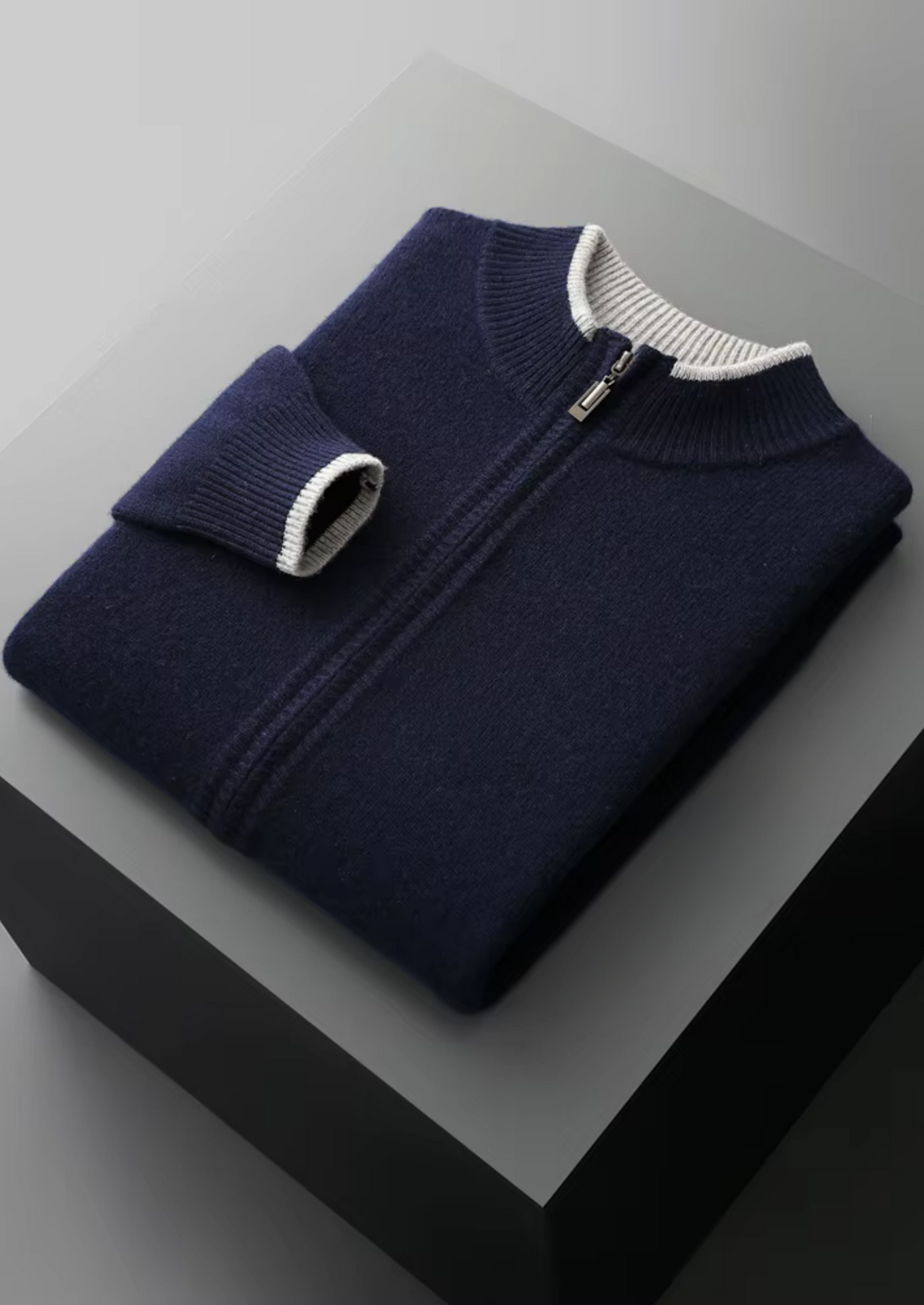 MERINO ZIP TWO-TONE CARDIGAN